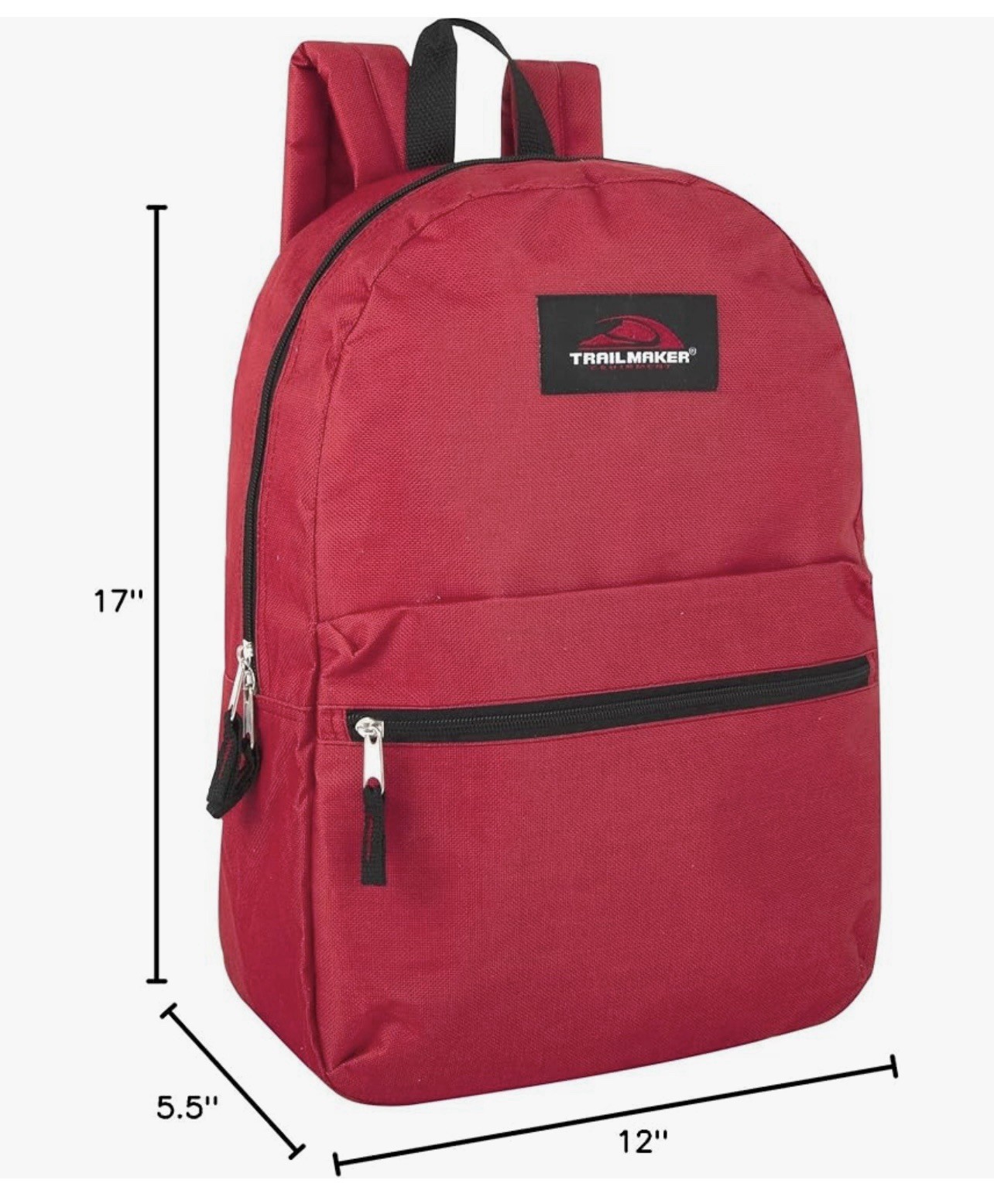 Trail maker Classic 17 Inch Backpack with Adjustable Padded Shoulder Straps RED 2