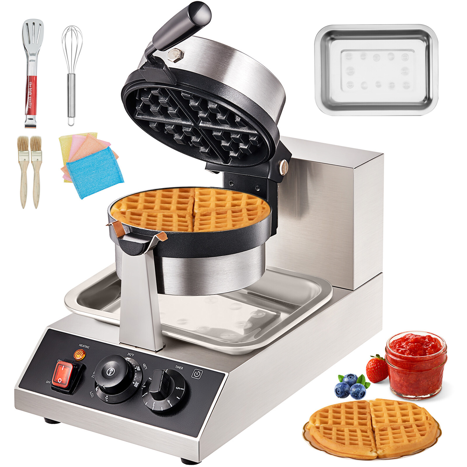Commerical Round Waffle Maker 1300W Rotatable Non-Stick Waffle Iron 120V gallery