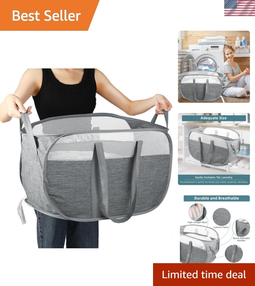 Collapsible Laundry Baskets, Tear Proof Pop Up Laundry Hamper with Dual Handl...