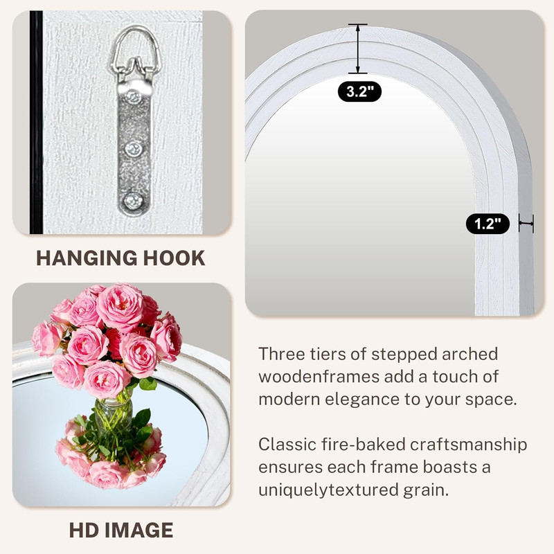 Arched Solid Wood Full Length Mirror 76"x34" - Rustic White Floor & Wall Mount gallery