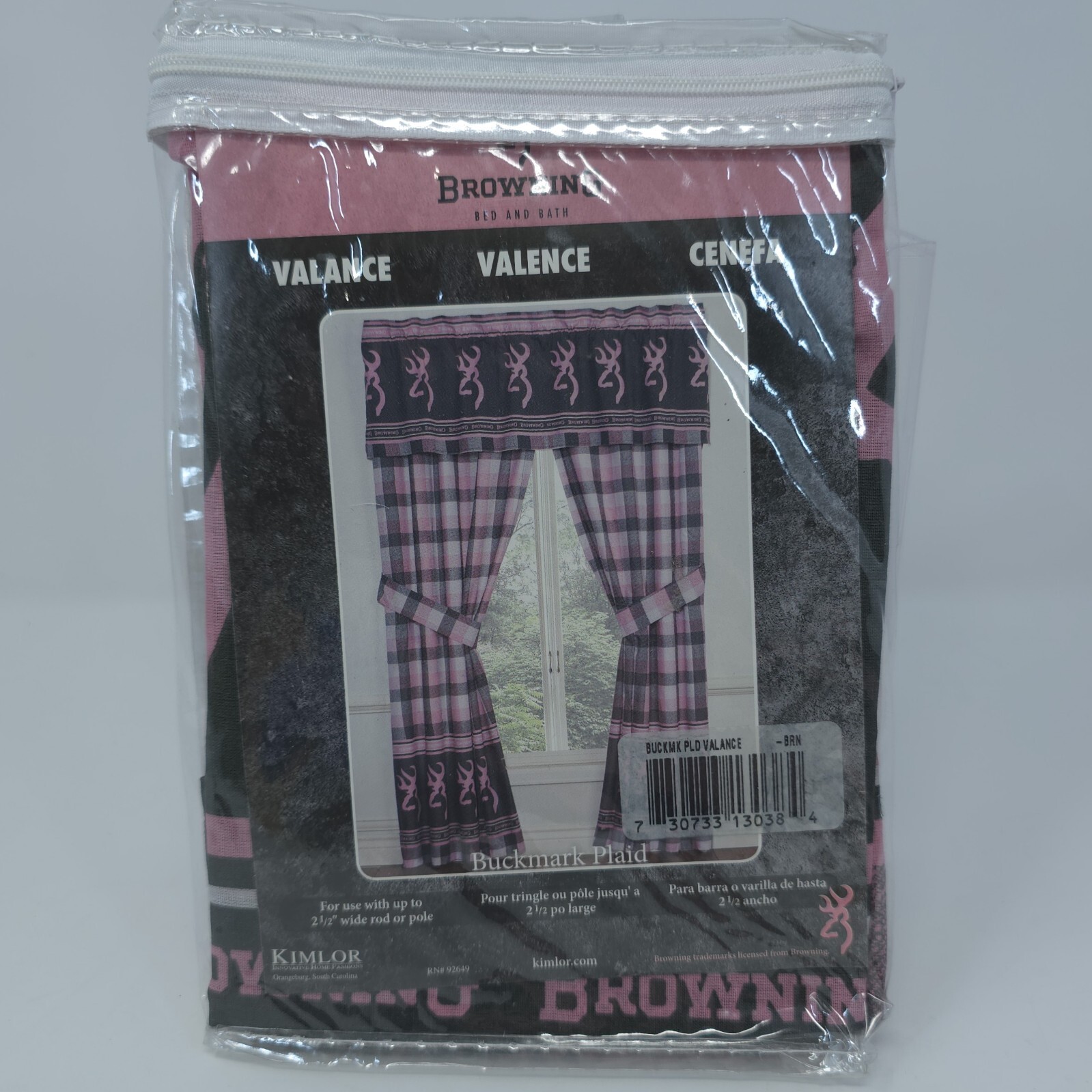 Browning Window Valance Buckmark Plaid Pink Hunting Lodge 63 in x 21 in gallery