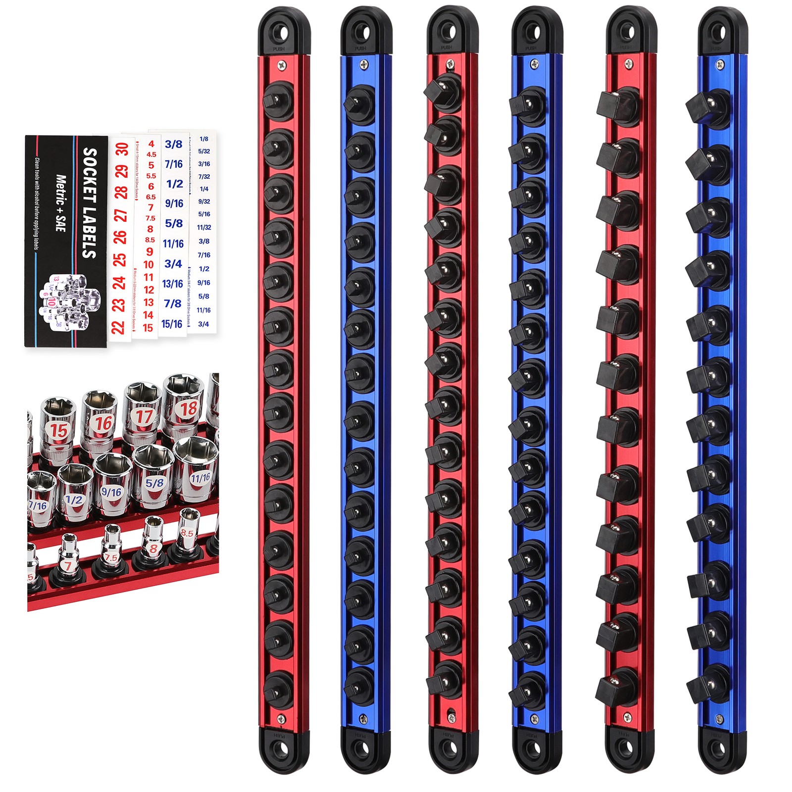 6PC Magnetic Socket Holder Organizer Set 1/4 3/8 1/2 Socket Tray For Auto Garage gallery