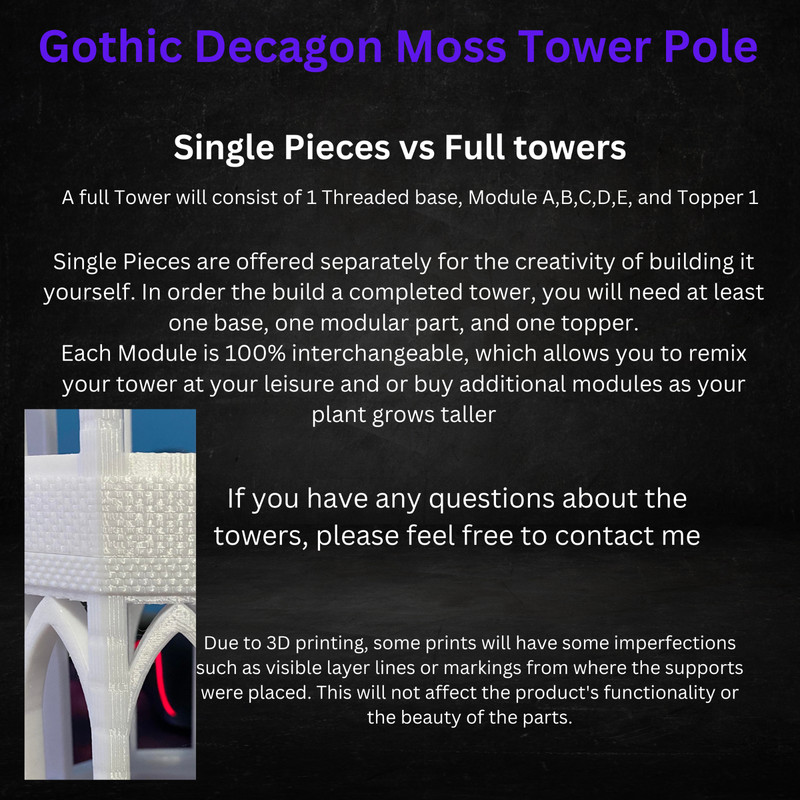 3D Printed Stackable Plant Support: Gothic Decagon Moss Pole Tower gallery