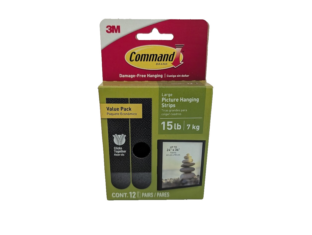 3M Command Strips - Large Picture 15lb Black - 5 boxes, 12 pairs per box gallery