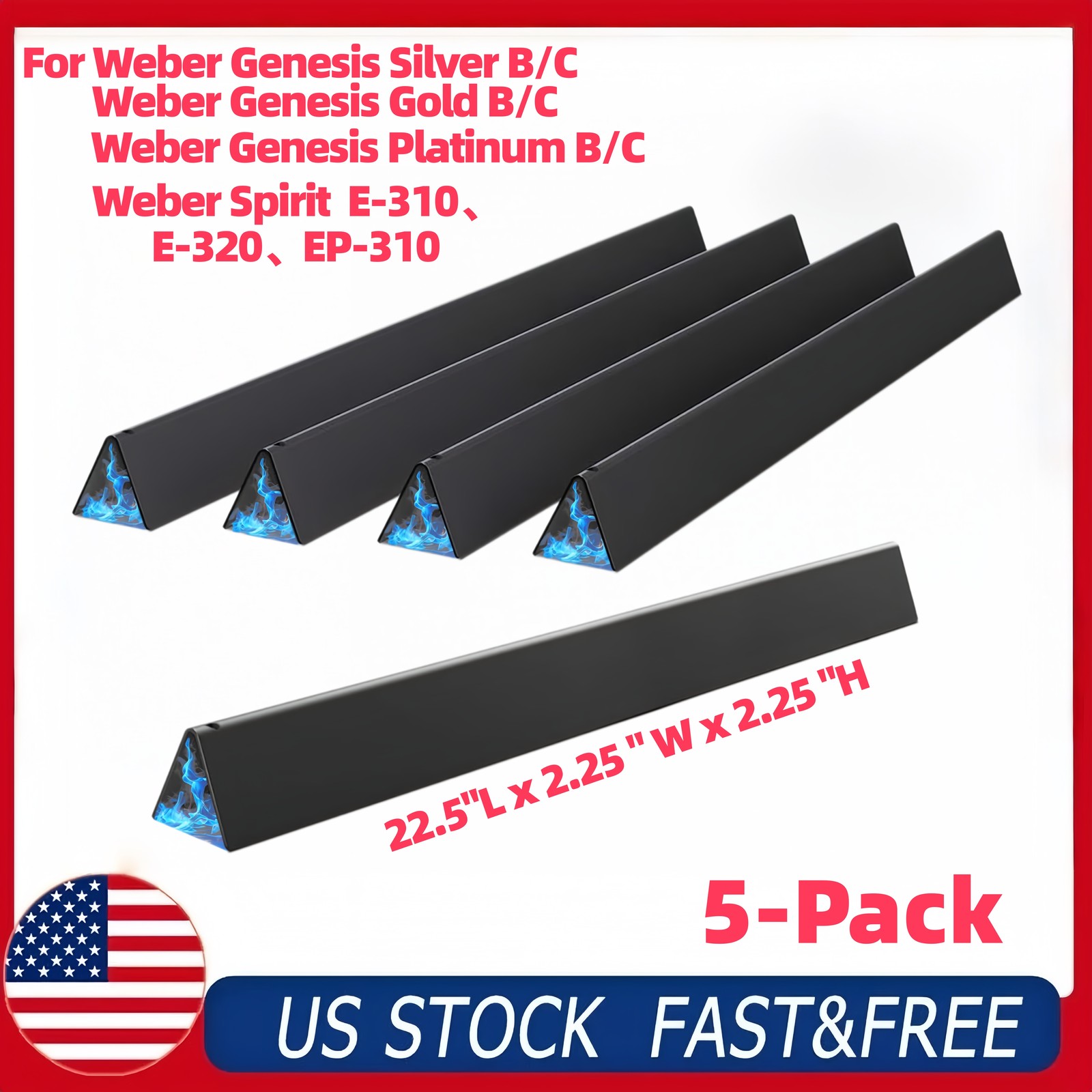 22.5" Flavorizer Bars for Weber Genesis Silver Gold B/C、Spirit E310/E320 5-Pack gallery