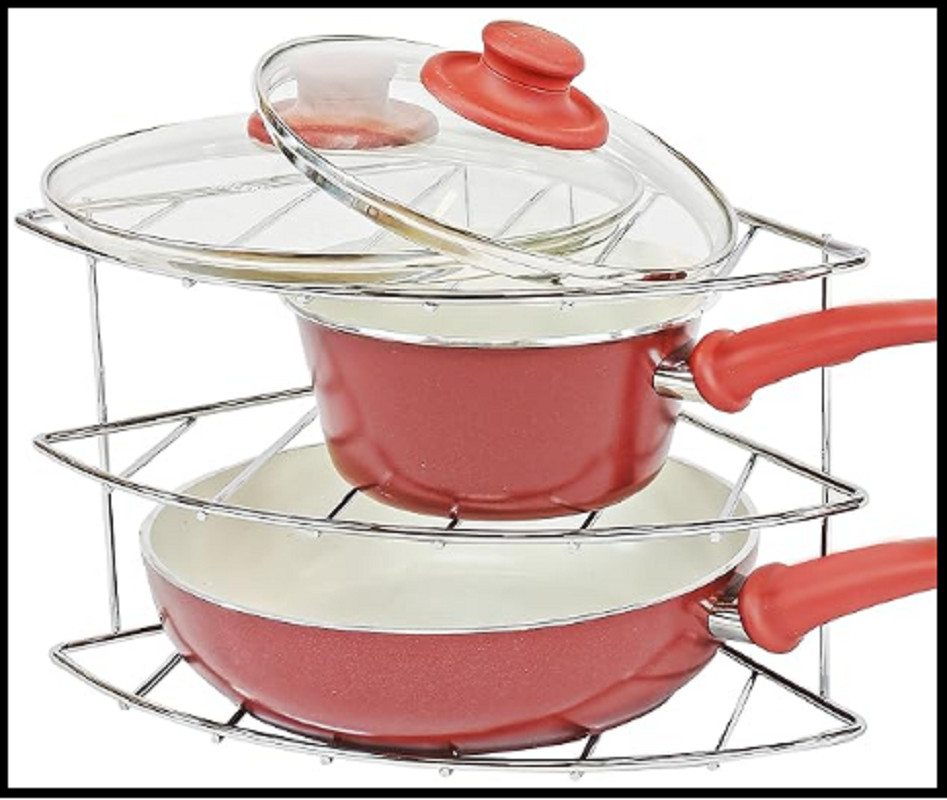 Kitchen Shelf Organizer Cabinet Corner Rack Pan Lid Plate Dishes Storage Chrome gallery