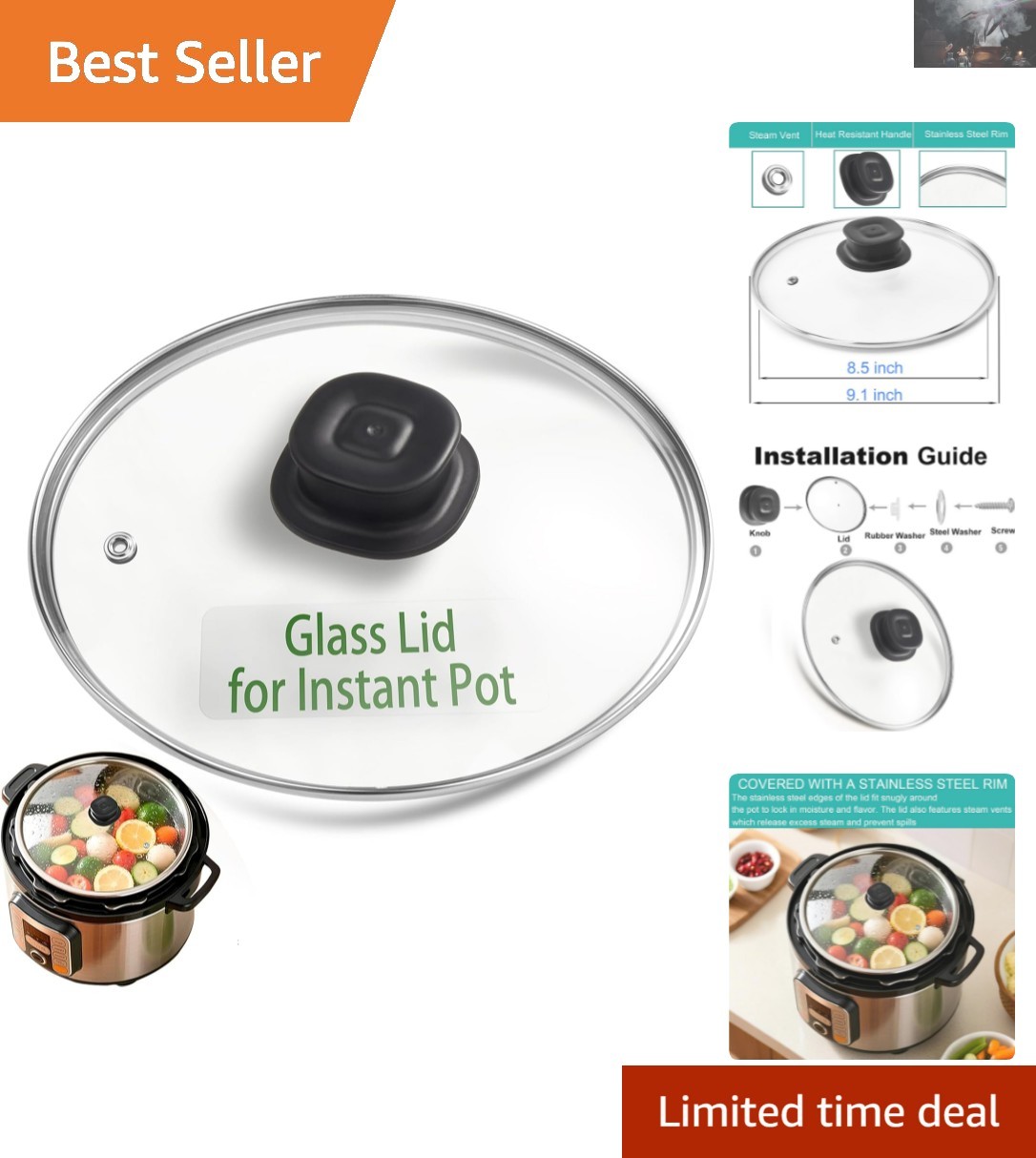 Multi-Purpose Glass Lid for 6QT Instant Pot - Ideal for Cooking & Storage gallery