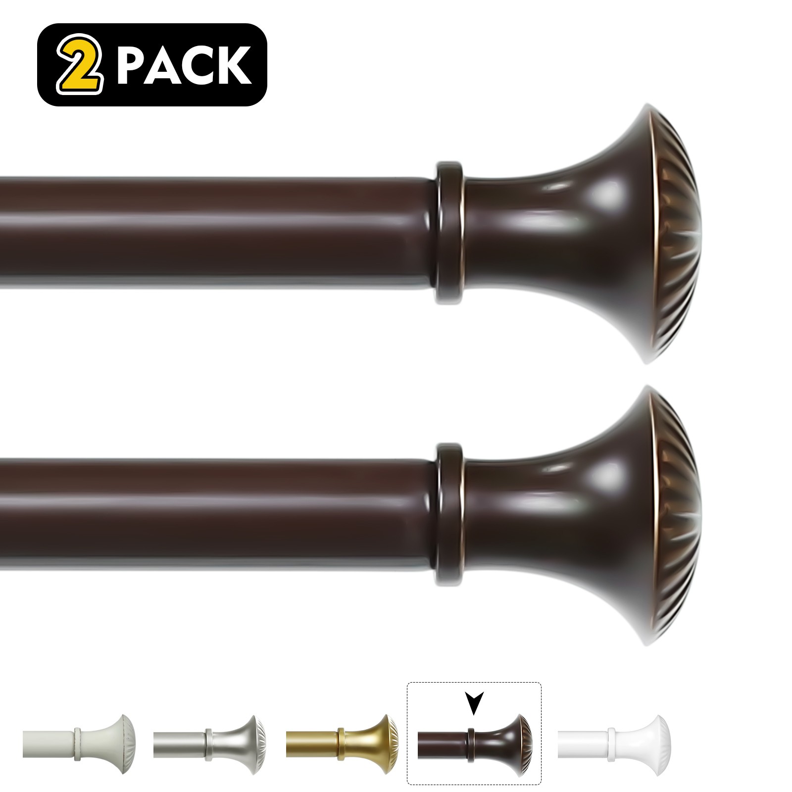 1-2 Pack 5/8" Dia Telescoping Single Curtain Rods w/ Trumpet Finial, 28"-120" gallery