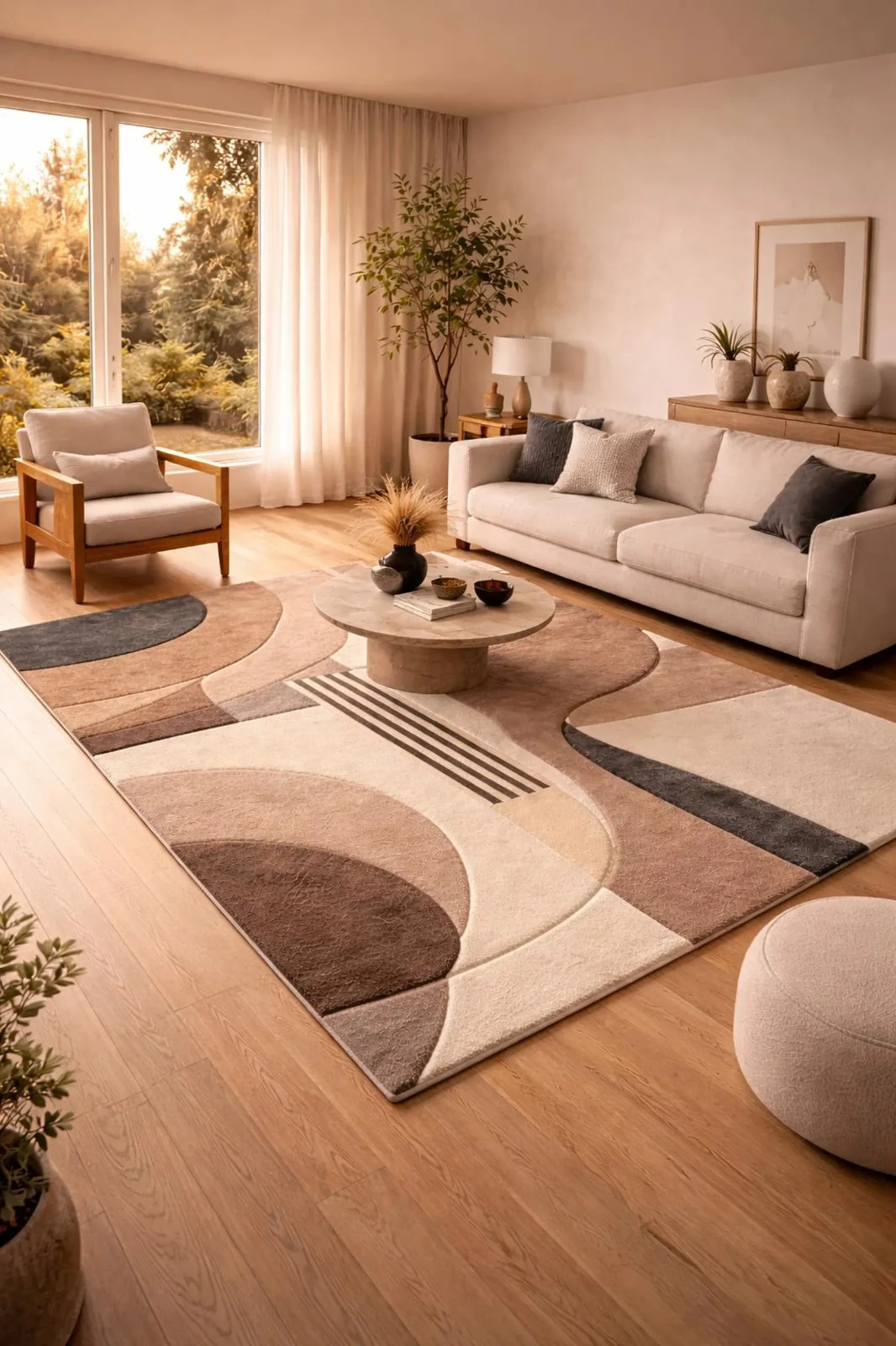 Hand Tufted Wool, Beige Brown Abstract Geometric Rug, Minimalist Living Room Rug gallery