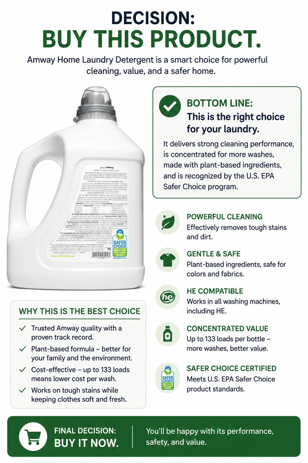 Amway Home Laundry Detergent Liquid, Concentrated, HE, Plant-Based, 133 Loads gallery
