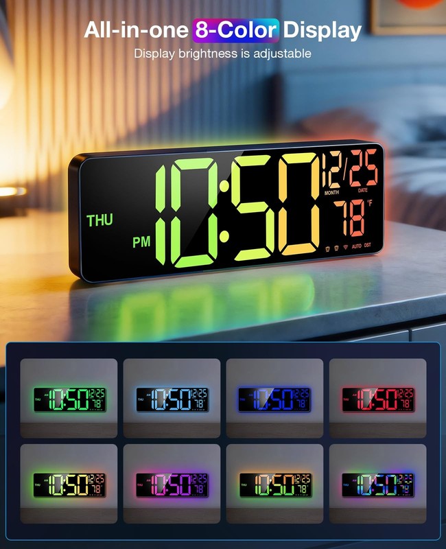 16'' Large Digital LED Wall Clock with Remote Control Dual Alarm 8 RGB Bluetooth gallery