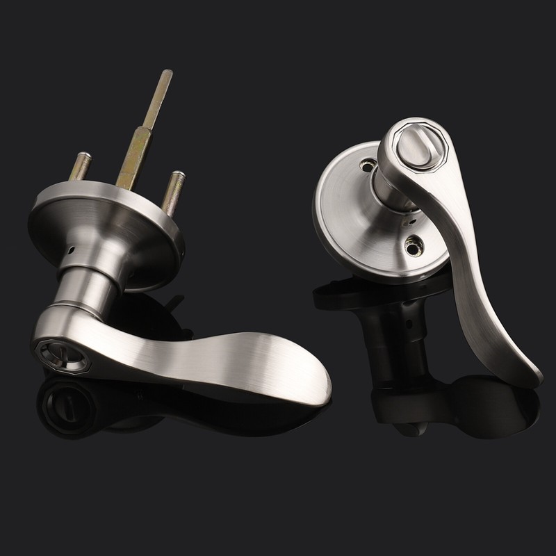 Brushed Nickel Round Door Knobs Privacy Passage Wave Door Levers Entry Locks gallery
