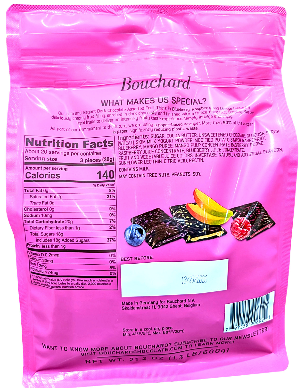 Bouchard Dark Chocolate Assorted Fruit Thins 21.2 Oz Bag EXP 12/2026 gallery