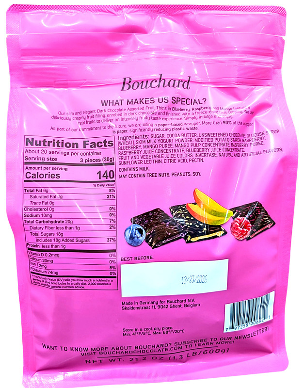 Bouchard Dark Chocolate Assorted Fruit Thins 21.2 Oz Bag EXP 12/2026 gallery