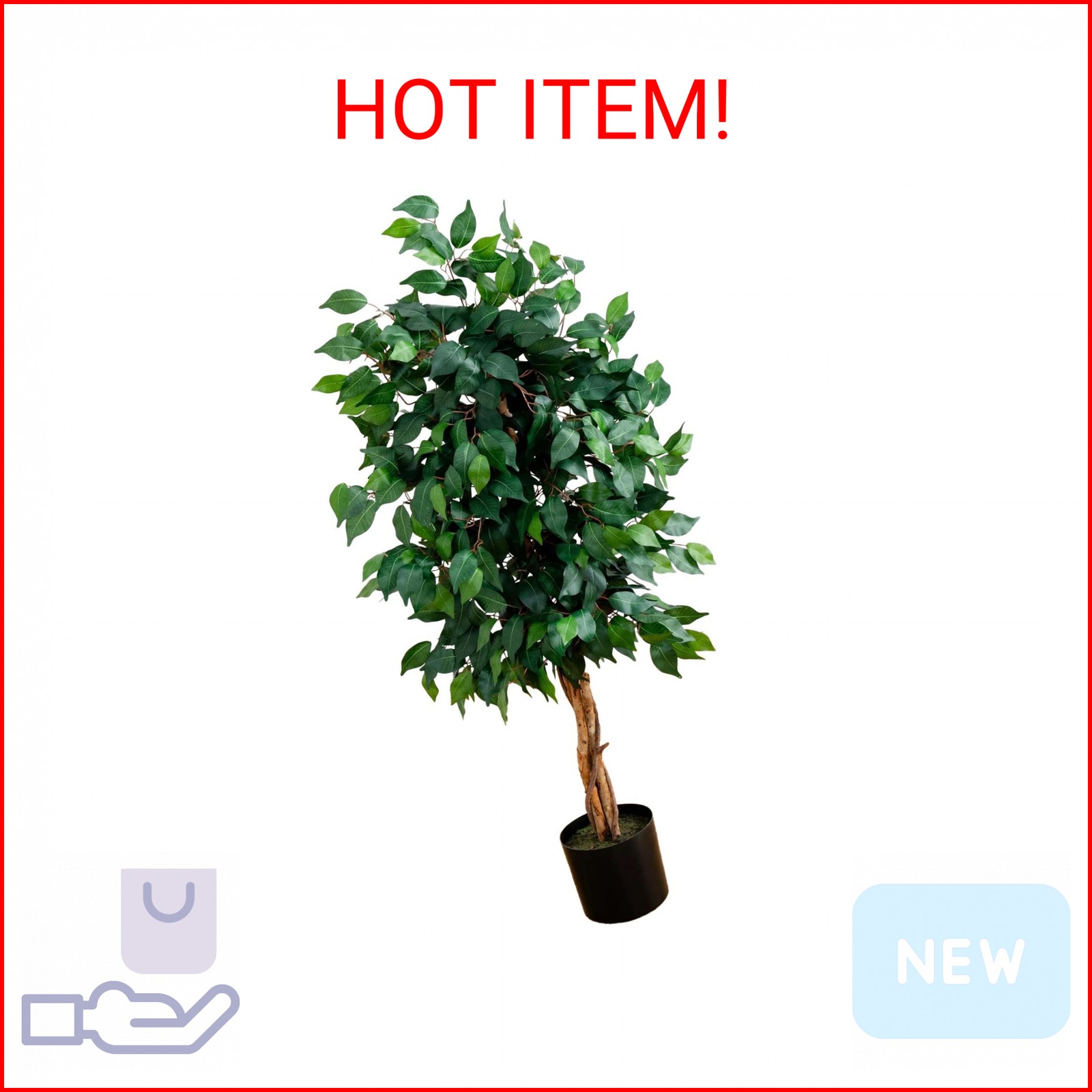 Nearly Natural 4ft Triple Trunk Ficus Silk Tree with Natural Wood Trunks and Den gallery