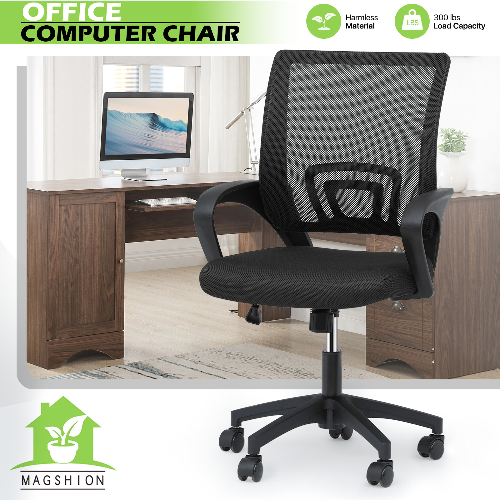 Rolling Computer Chair[PURE BLACK]Breathable Mesh Meeting Room Home Office Seat gallery