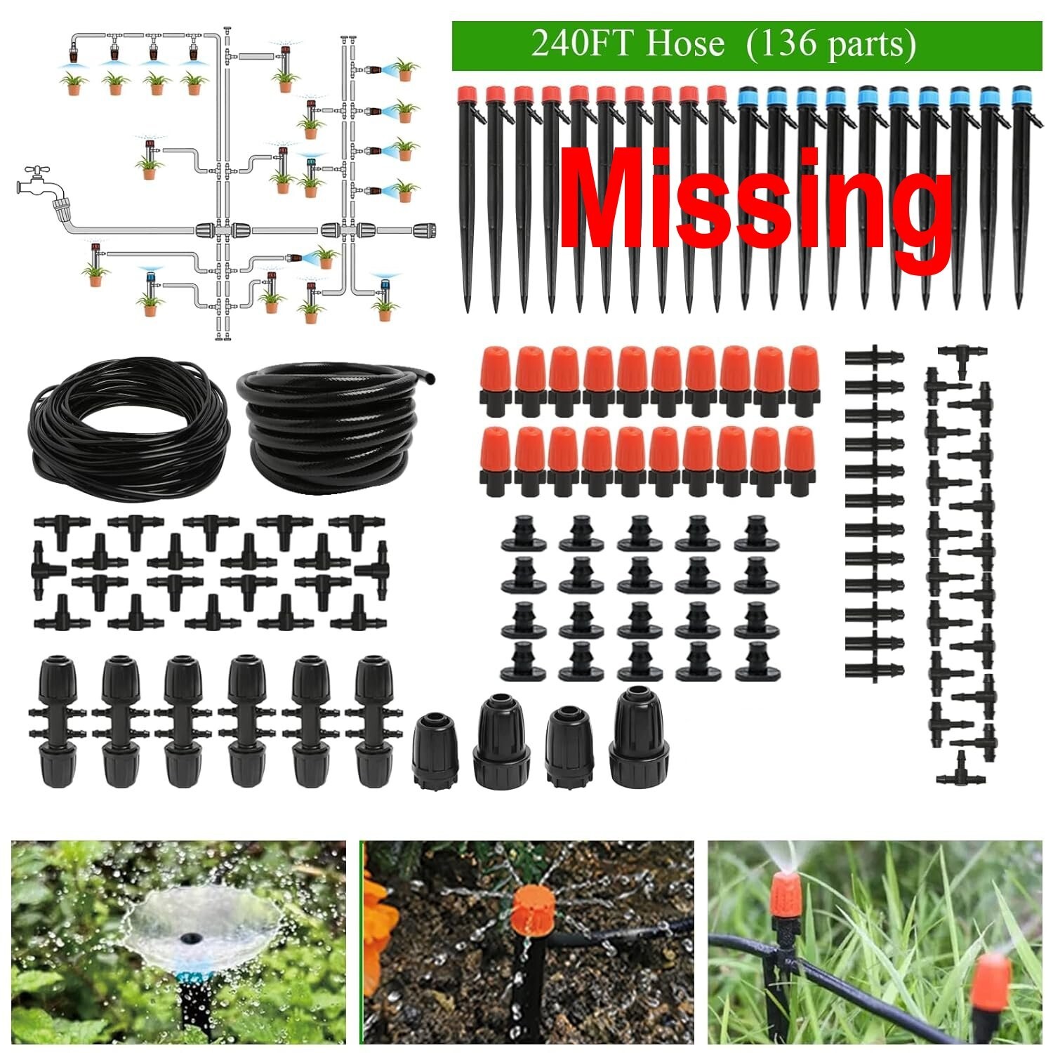 240FT Drip Irrigation System Kit, Automatic Garden Watering Misting System gallery