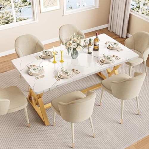 63" Dining Table for 4-6, Modern Rectangular Kitchen Table with Sturdy White gallery