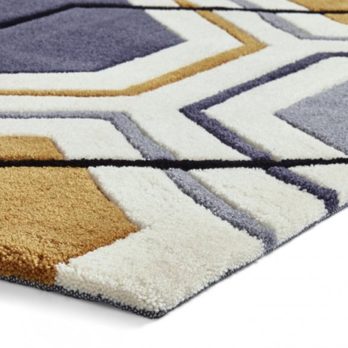 Area Rugs 5' x 8' Kong Geometric Pattern Grey Yellow Hand Tufted Think Rugs gallery