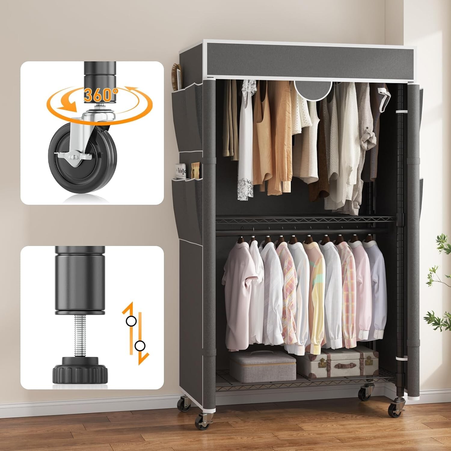 Clothes Rack, Heavy Duty Portable Rolling Wardrobe Closet w/Oxford Fabric Cover* gallery