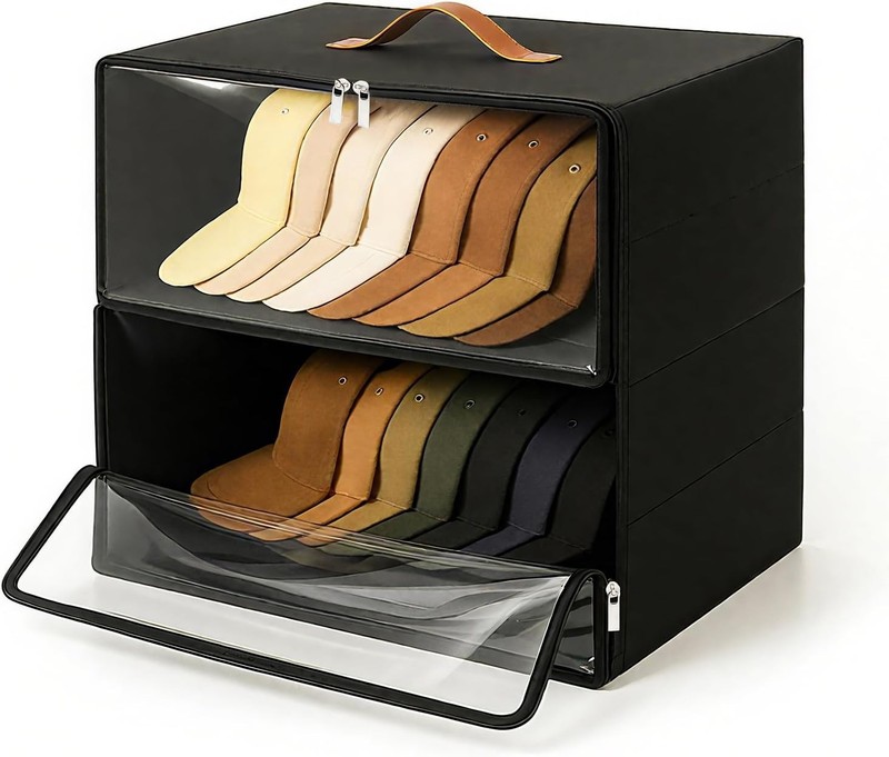 2 Pack Front-Opening Hat Organizer for Baseball Caps, Stackable Rigid Hat Storag gallery