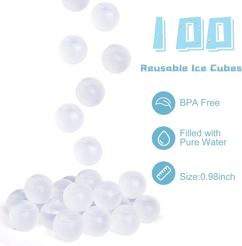 100 Pack Reusable Ice Cube for Drinks, Clear round Shape Plastic Ice Cubes witho gallery