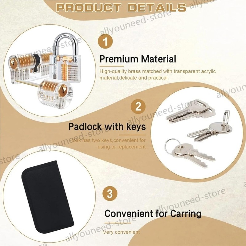 3Set Acrylic CLEAR Practice Lock Transparent Cutaway Pin Tumbler Lock gallery