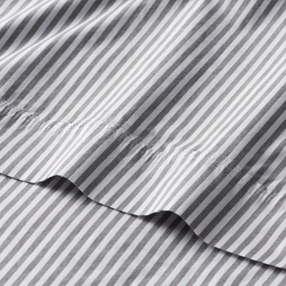 Twin/Twin XL Organic Percale Sheet Set Charcoal/White Stripe - Threshold gallery