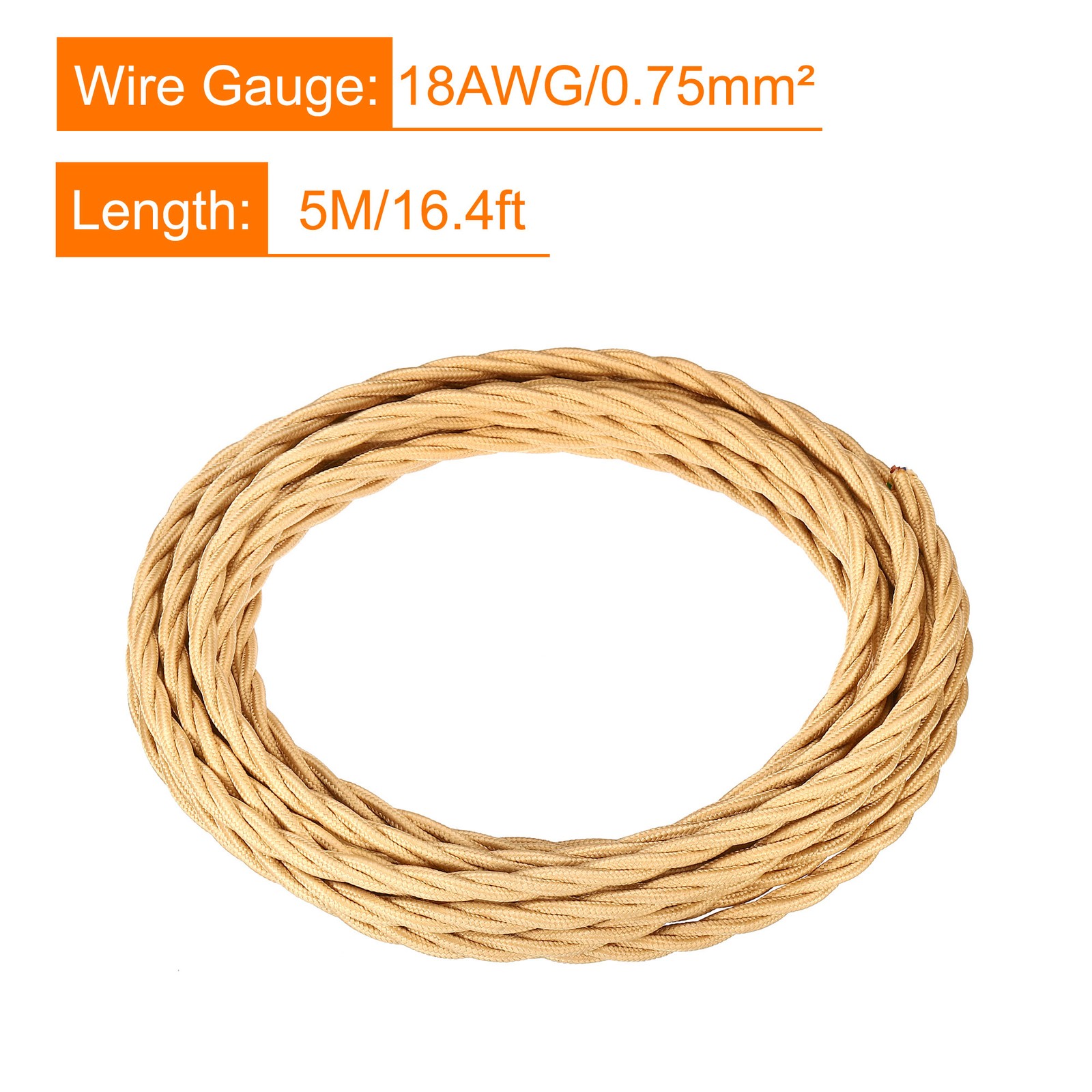 Twisted Cloth Covered Wire 3 Core 18AWG 5m/16.4ft Electrical Cable Apricot gallery