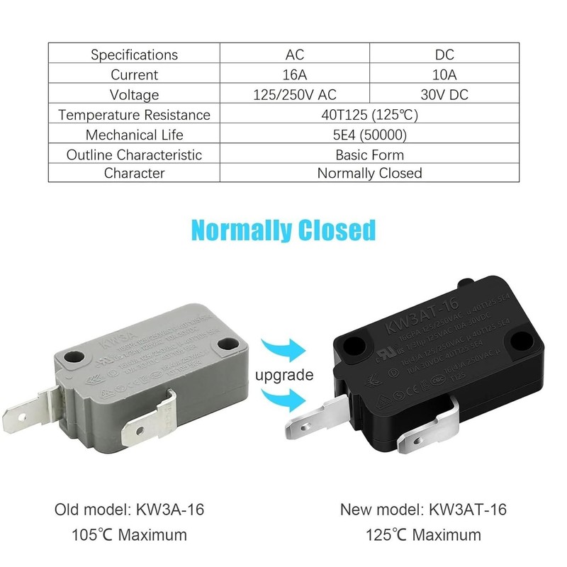 3pcs Microwave Oven Door Switch Replacement Kit 16a 125/250v Compatible Kw3at-16 gallery