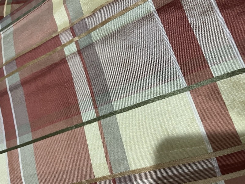 JC Penny Chris Madden Silk Curtain Panels Set of 2 Gold Rust Plaid Lined 41x82" gallery