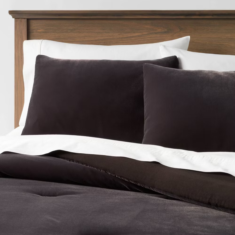 King Lustrous Velvet Comforter & Sham Set Black - Threshold gallery