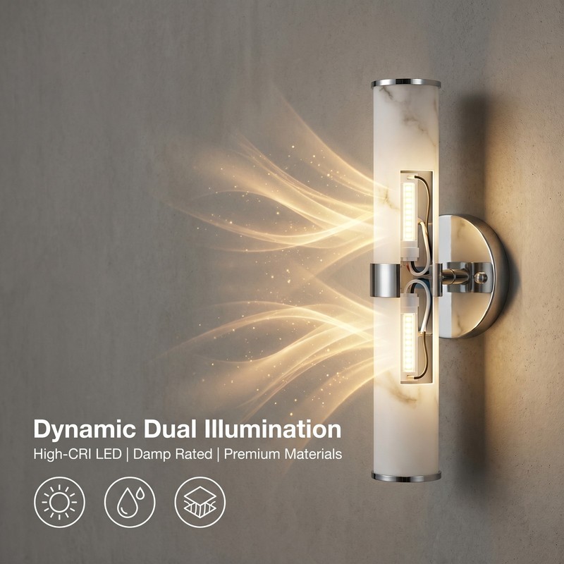 2 Pack 14 inch Modern Chrome Marble LED Wall Sconce Textured Indoor Fixture UL gallery