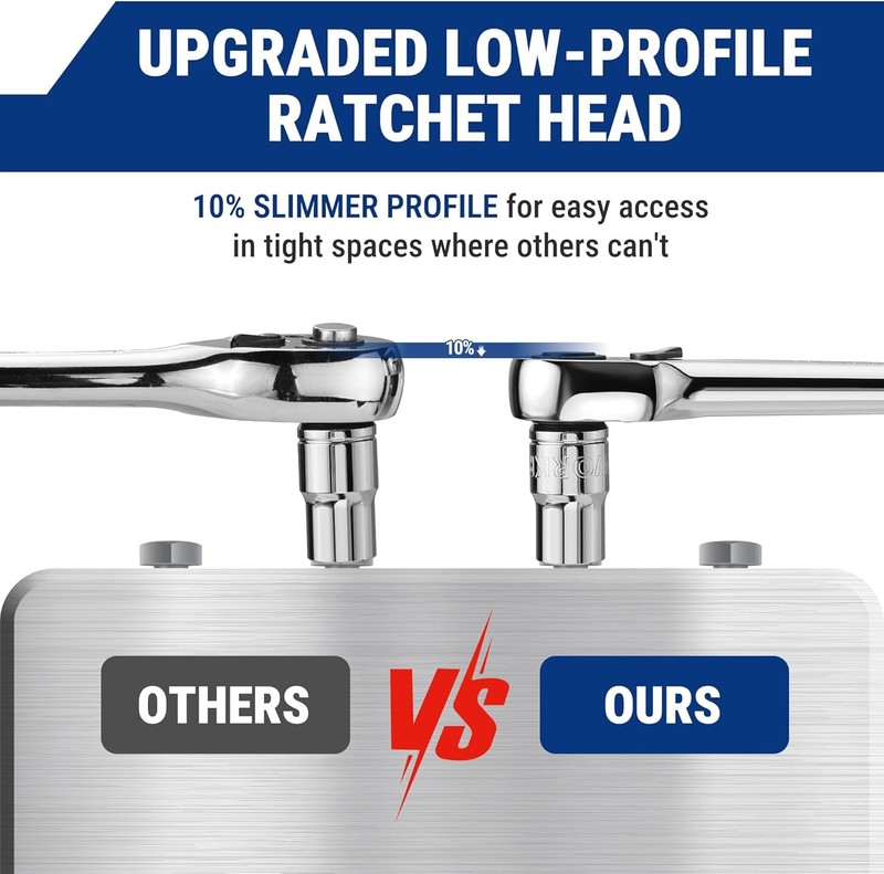 WORKPRO Low Profile 1/2-Inch Drive Ratchet 90-Tooth Quick-release Ratchet Wrench gallery