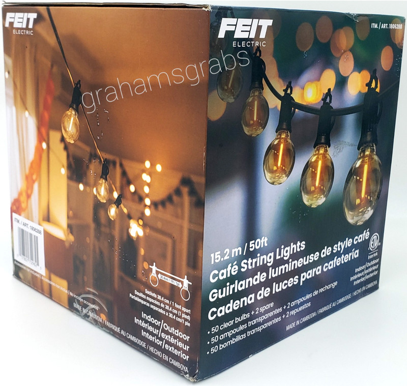 FEIT ELECTRIC CAFE STRING LIGHTS 50' CONNECTABLE INDOOR OUTDOOR PORCH PATIO NEW gallery