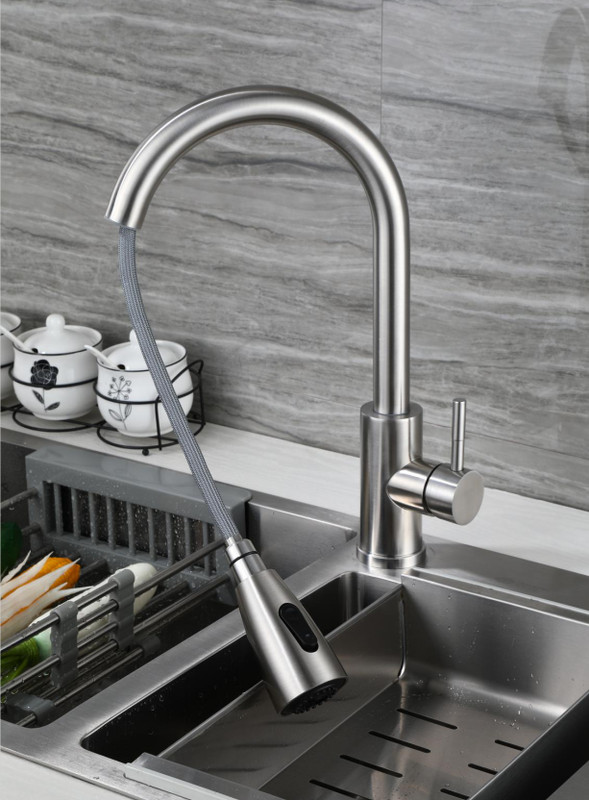 KITCHEN FAUCET SWIVEL DECK MOUNT SINGLE HOLE TAP BRUSHED STAINLESS STEEL BAR NEW gallery