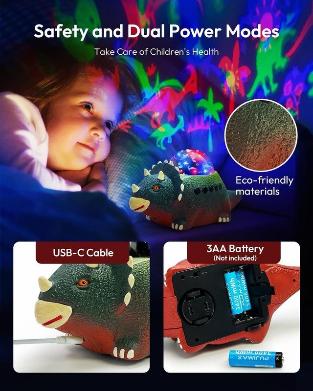 Dinosaur Projector Night Light Kids 360° Rotating White Noise Dino Toy Gift 3-8 gallery