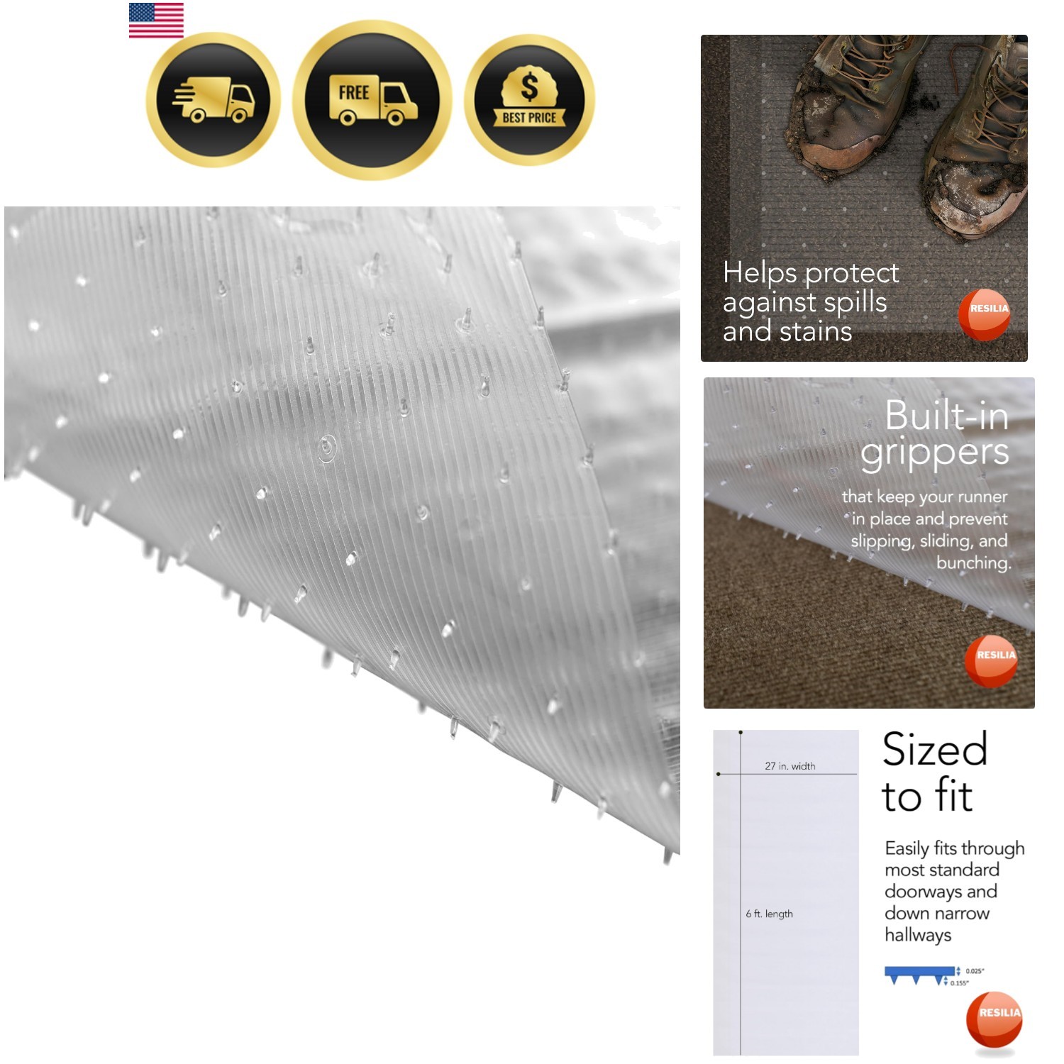 Low-Pile Carpet Runner - Non Slip Carpet & Rug Protection, Washable Clear Vin... gallery