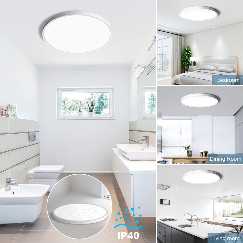 12" LED Flush Mount Ceiling Light, 5000K Daylight, 3200LM, Modern Round Fixture gallery