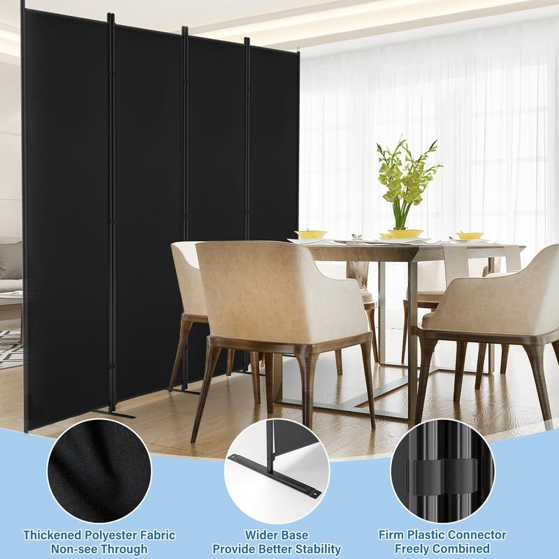 6FT 4 Panel Room Divider Wall Privacy Screen for Home Freestanding Portable Gray gallery