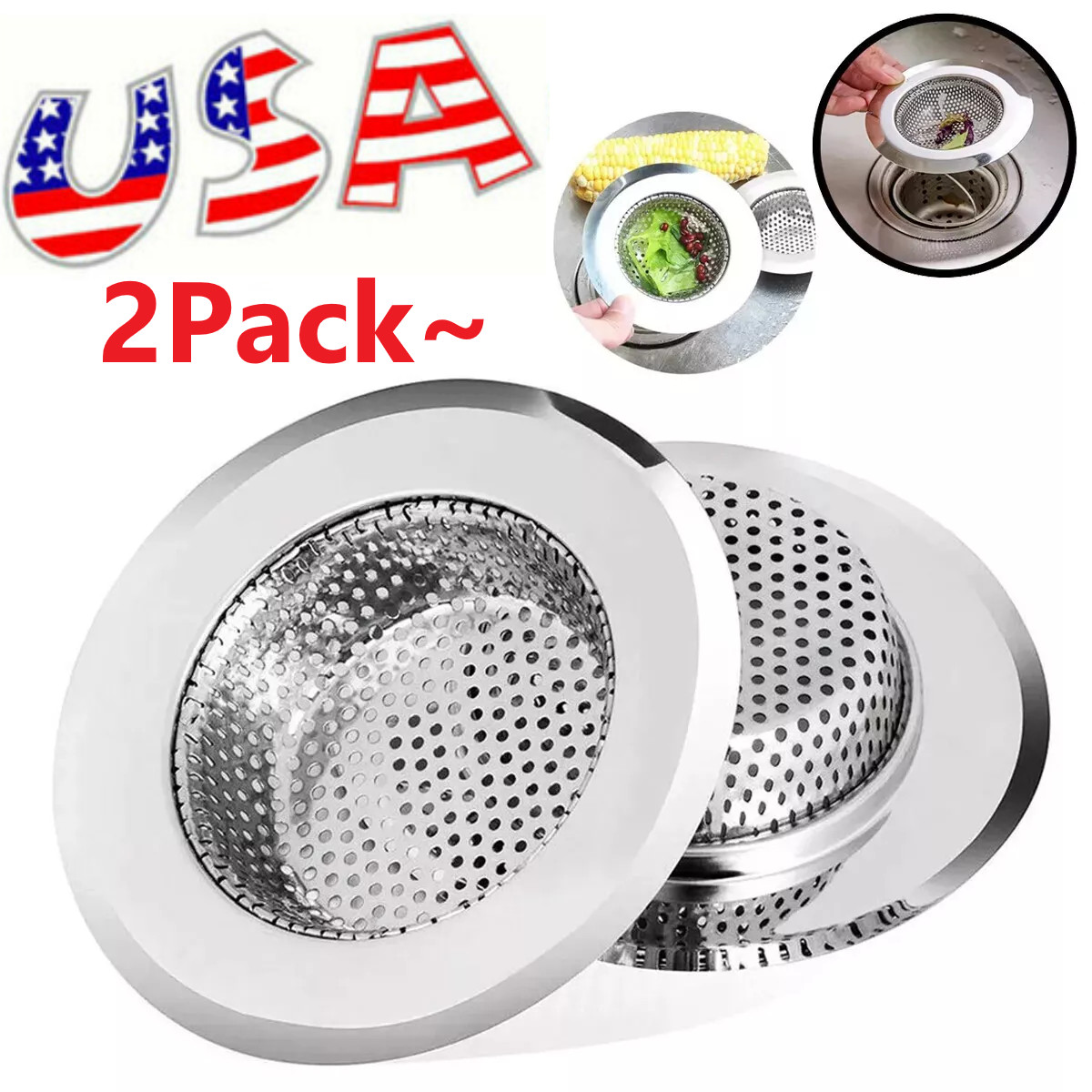 2PCS 4.5" Kitchen Bathroom Sink Strainer Stainless Steel Filter Drain Strainer gallery