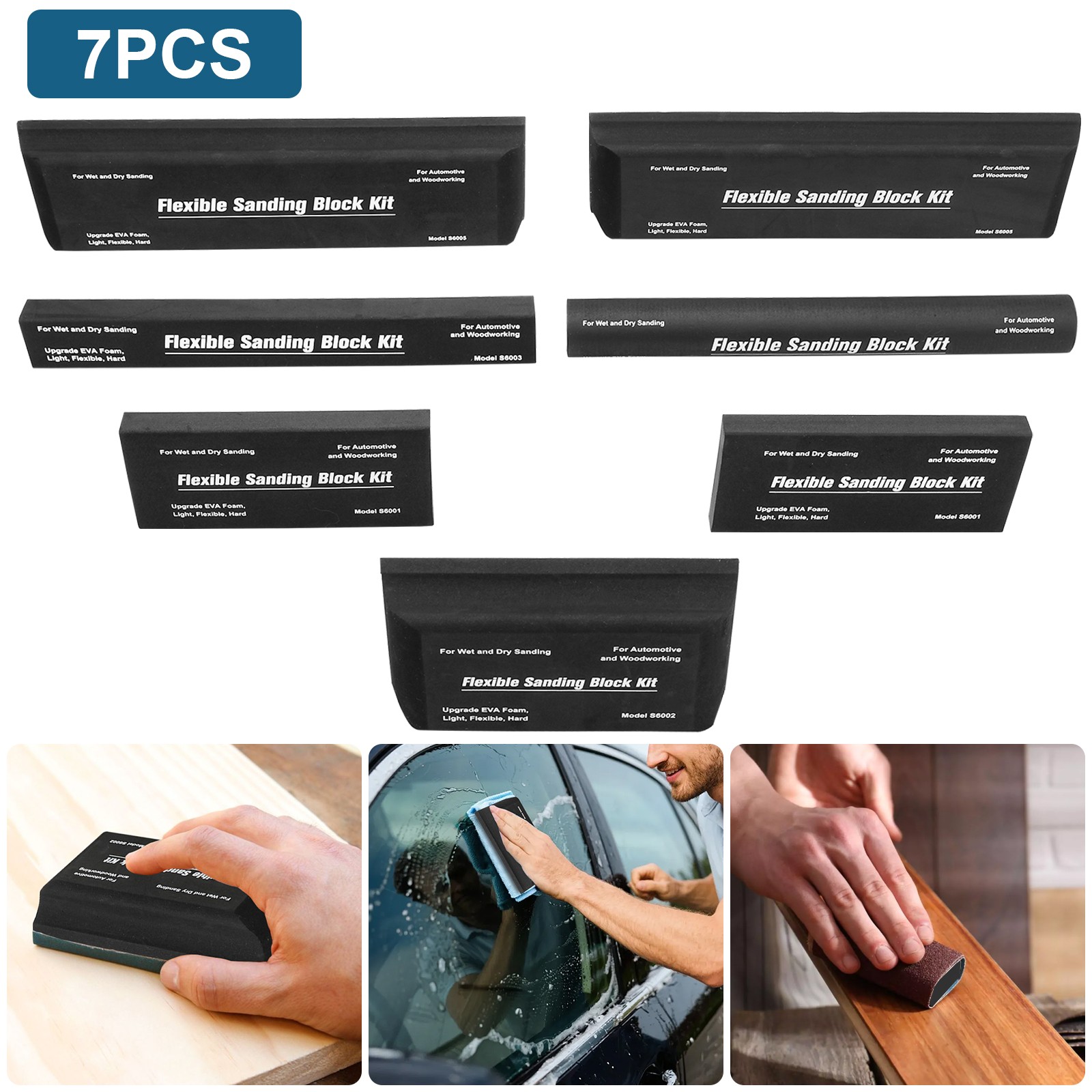 7PCS Flexible EVA Foam Sanding Block Kit Wet Dry Auto Body Wood Sanding Blocks gallery
