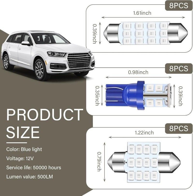 24 PCS LED Combination Kit, Interior Light Kit, Interior Replacement Bulb Blue gallery