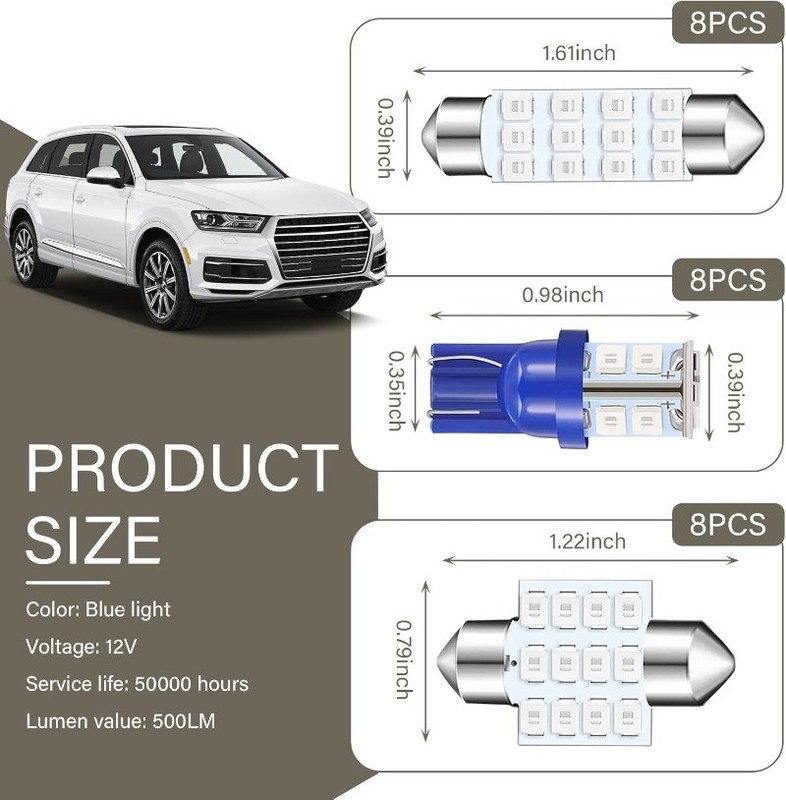24 PCS LED Combination Kit, Interior Light Kit, Interior Replacement Bulb Blue gallery