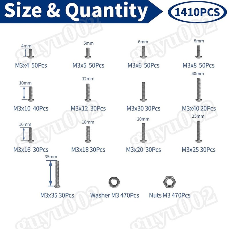 1410Pcs M3 Button Head Hex Socket Cap Screws Bolts Nuts Washer Assortment Kits gallery