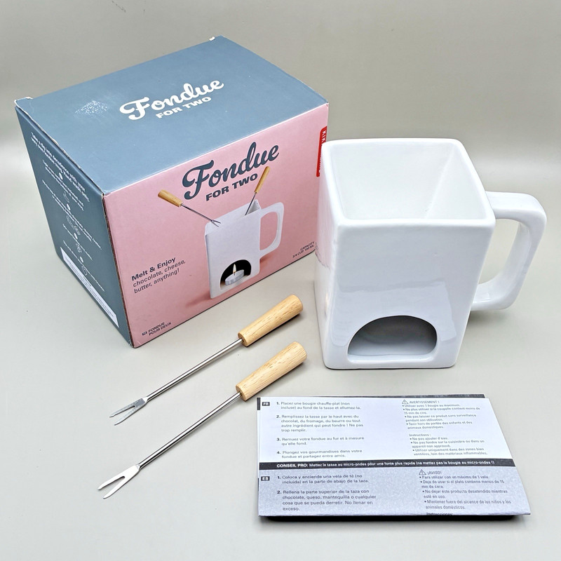 Fondue for Two Ceramic Mug Set w/ 2 Skewers Kikkerland Netherlands NEW IN BOX gallery