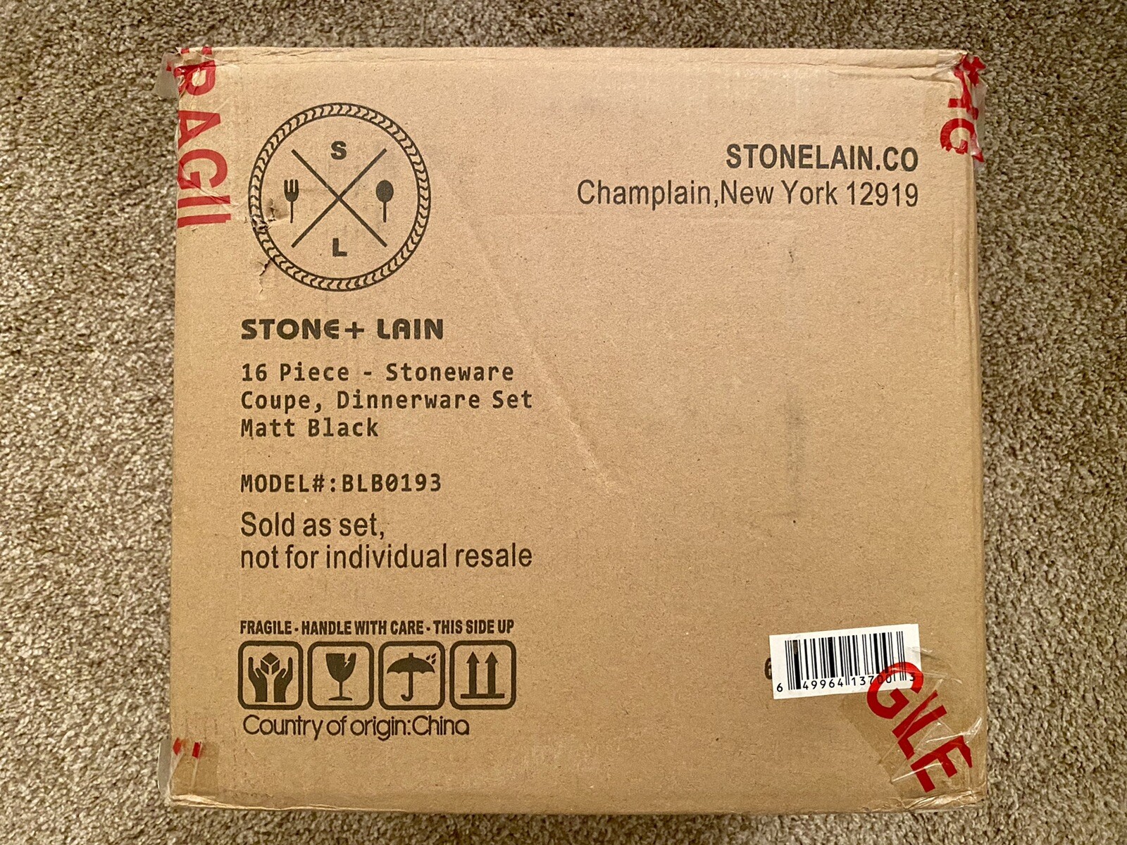 Stone Lain Stoneware Dinnerware Set, Service For 4, Matte Black, Free Ship! gallery