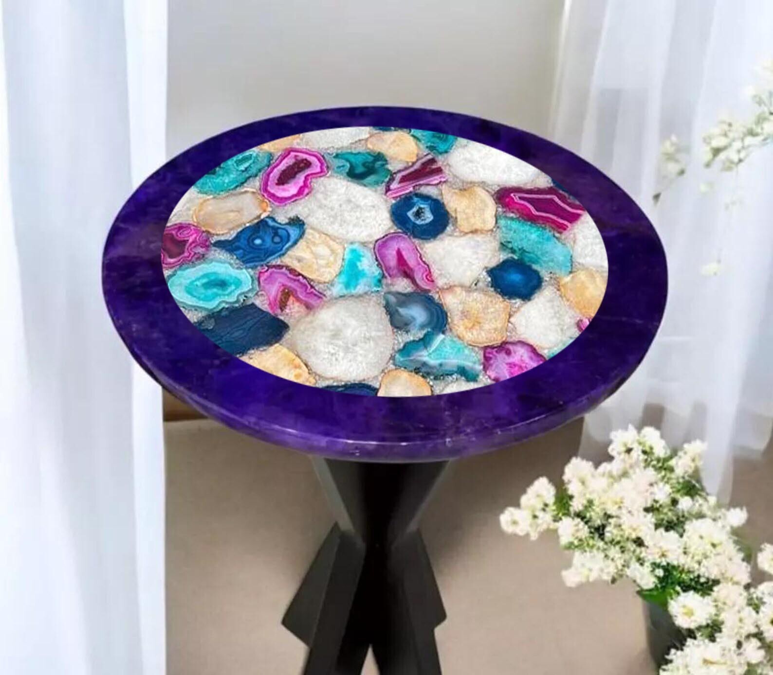 Amethyst and Agate Gemstone Coffee Table – Stunning Statement Piece for Gifts gallery