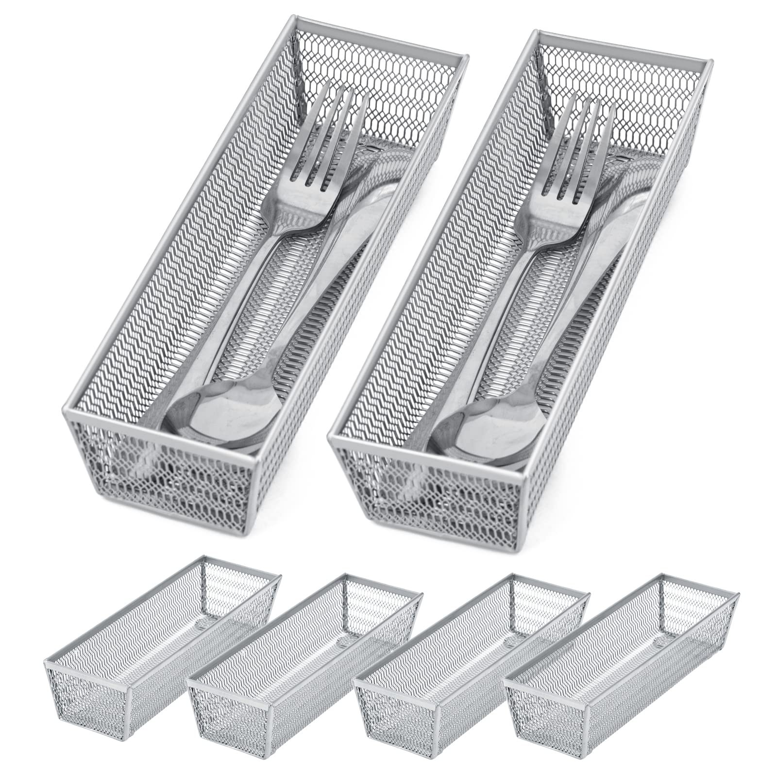 6 PCS 9x3x2 Inch Silver Mesh Silverware Organizer Metal Utensil Tray gallery