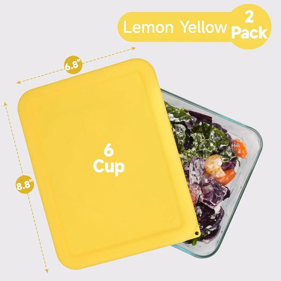6 Cup Rectangle Silicone Storage Cover Lids Replacement for Pyrex 7211-PC Glass gallery